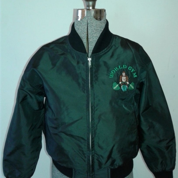 RARE Tony Nowak Embroidered bomber crop Jacket World Gym Gorilla 90's Sz L Vtg - Picture 5 of 8